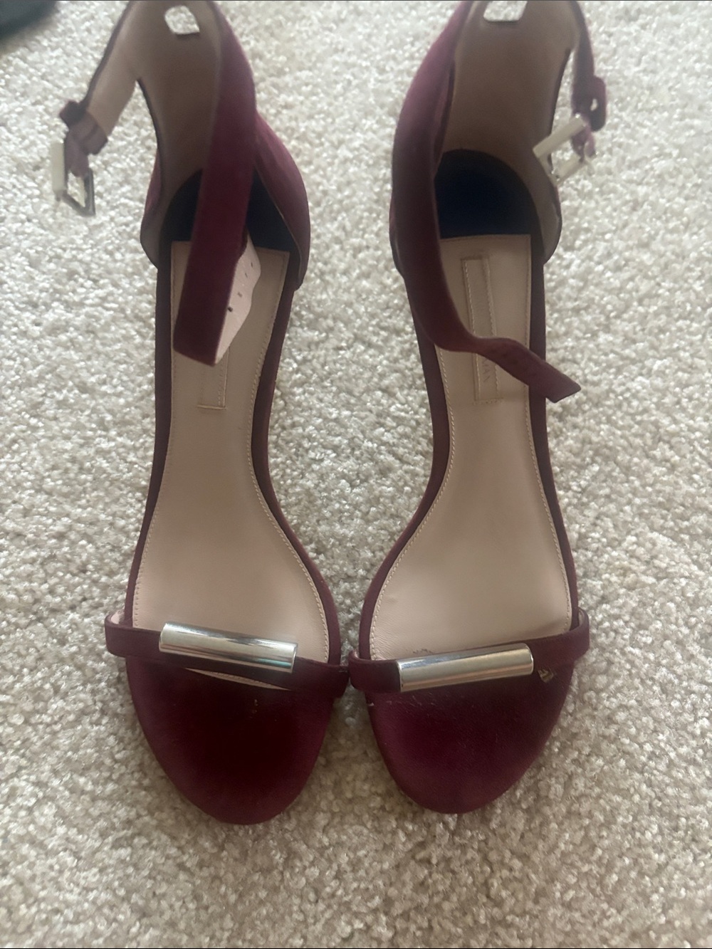 Stuart Weitzman Burgundy Open-Toe Ankle-Strap Heels